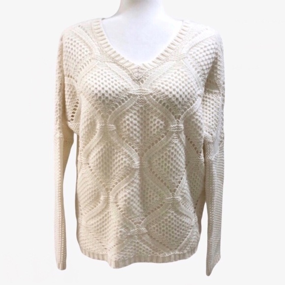 Jack by BB Dakota Sweaters - Jack by BB Dakota Open Knit V Neck Sweater Cream Size Medium